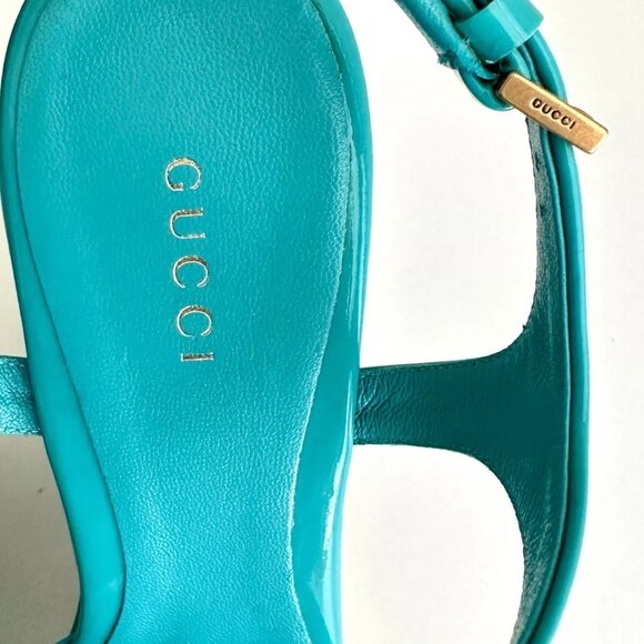 GUCCI Turquoise Patent Leather Espadrille Cork Wedge Sandals Size 38.5 US 8.5 - Picture 11 of 12